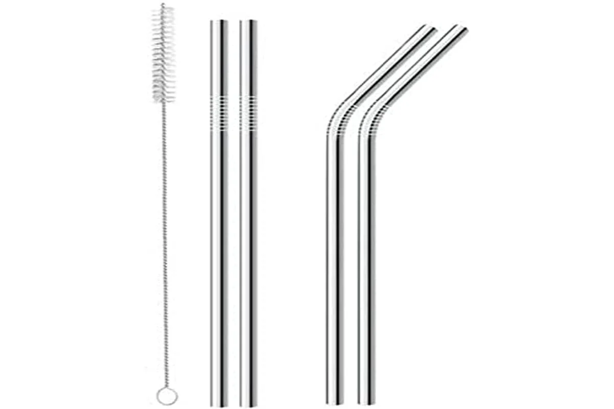 Mimo Style Conjunto de 4 Canudos Reutilizáveis de Aço Inoxidável, Acompanha Escova Higiênica, Fácil de Transportar, Produto Ideal para Bebidas em Geral, Sem Oxidação e Livre de BPA