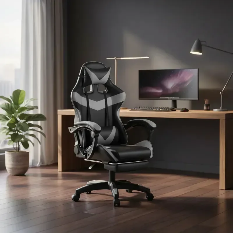 Cadeira De Escritório Gamer Nitro Ergonômica Estofado Couro Sintético Reclinável Altura Ajustável Apoio Para Pés Cor Cinza