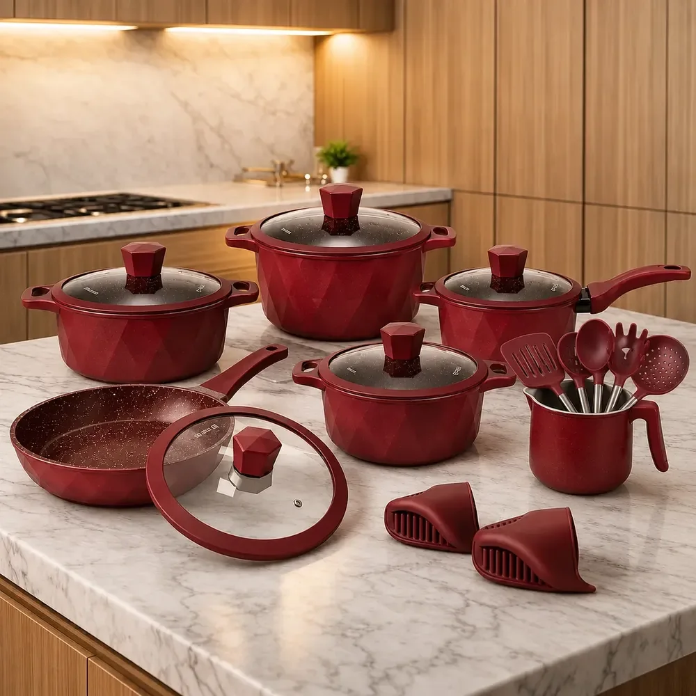 Conjunto Panelas Cerâmica London Red Coffee 18 pç