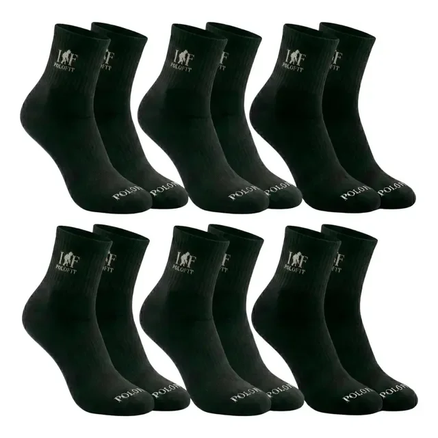 Kit 6 Pares Meia Cano Médio Alto Unissex Algodão Polo Fit