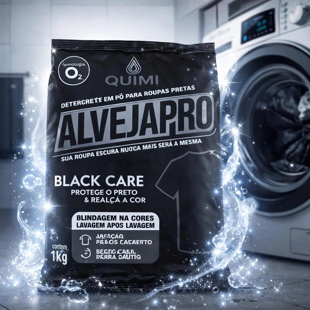 AlvejaPro Black Detergente em Pó 1kg para Roupas Pretas – Mantém a Cor Intensa, Evita Desbotamento, Limpeza Profunda sem Manchas (Tira Manchas Preto)