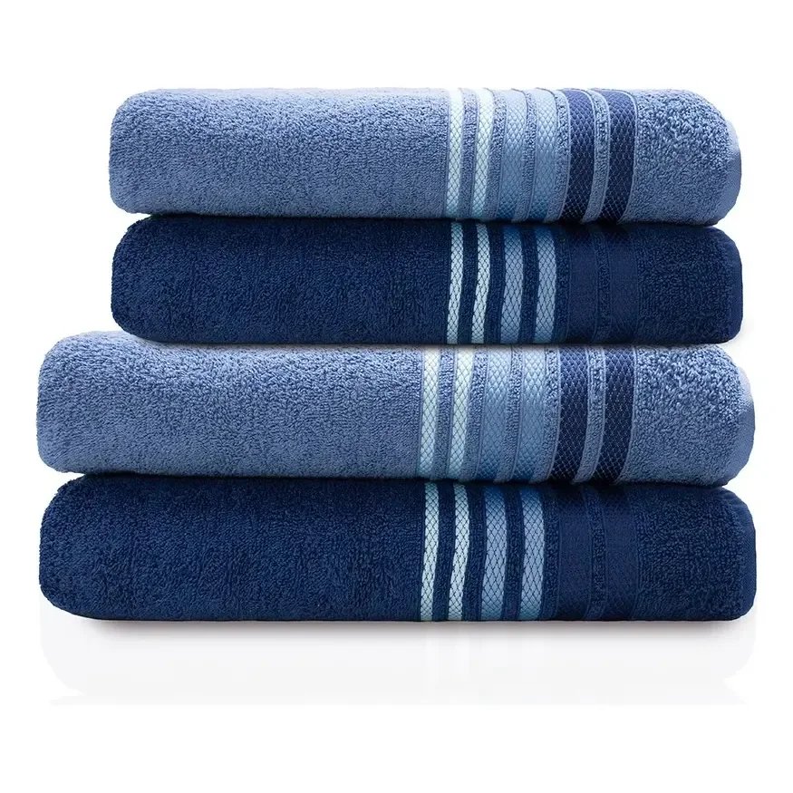 Jogo De Banho E Rosto 4 Pçs 400g/m2 Dynamo Select Camesa Marinho Com Azul Liso
