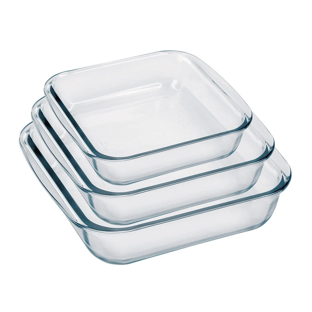 🧡 Conjunto de  Assadeiras Quadradas Nadir Sempre em Vidro 3 Peças