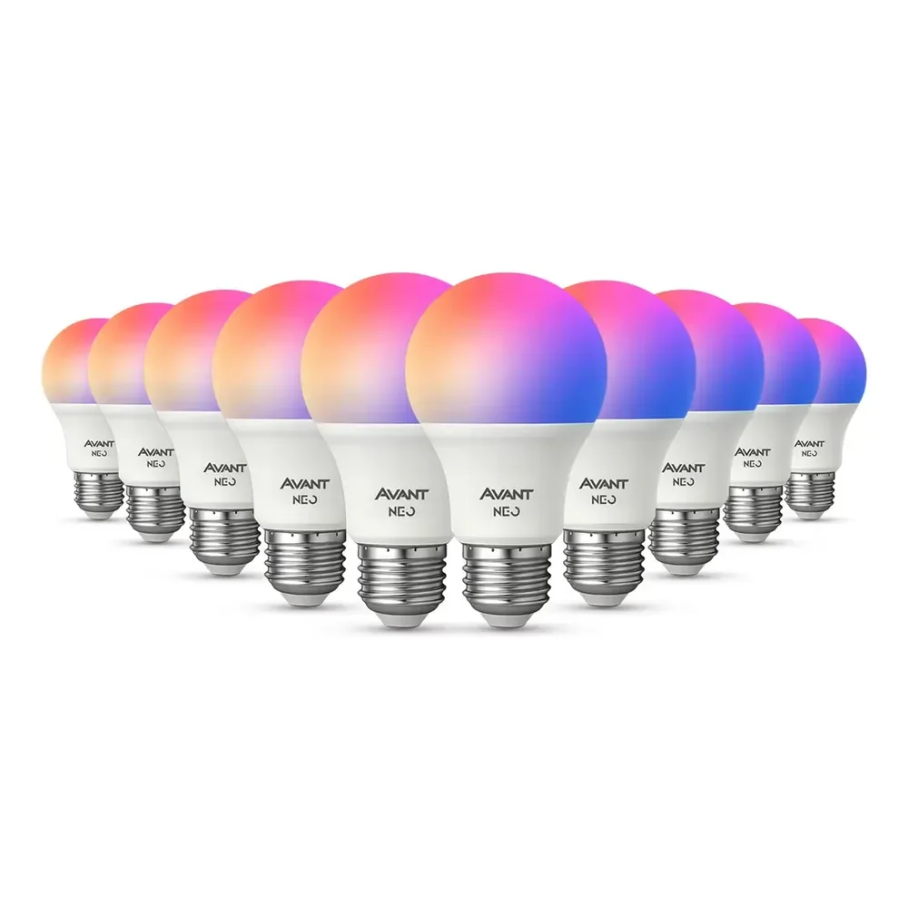 Kit 10 Lampadas Led Pera Smart Inteligente Wi Fi 2.4ghz Alexa Google 10w Rgb 2700k/6500k Branco Quente/neutro/frio E27 Cod: 290028177-10 Avant Neo