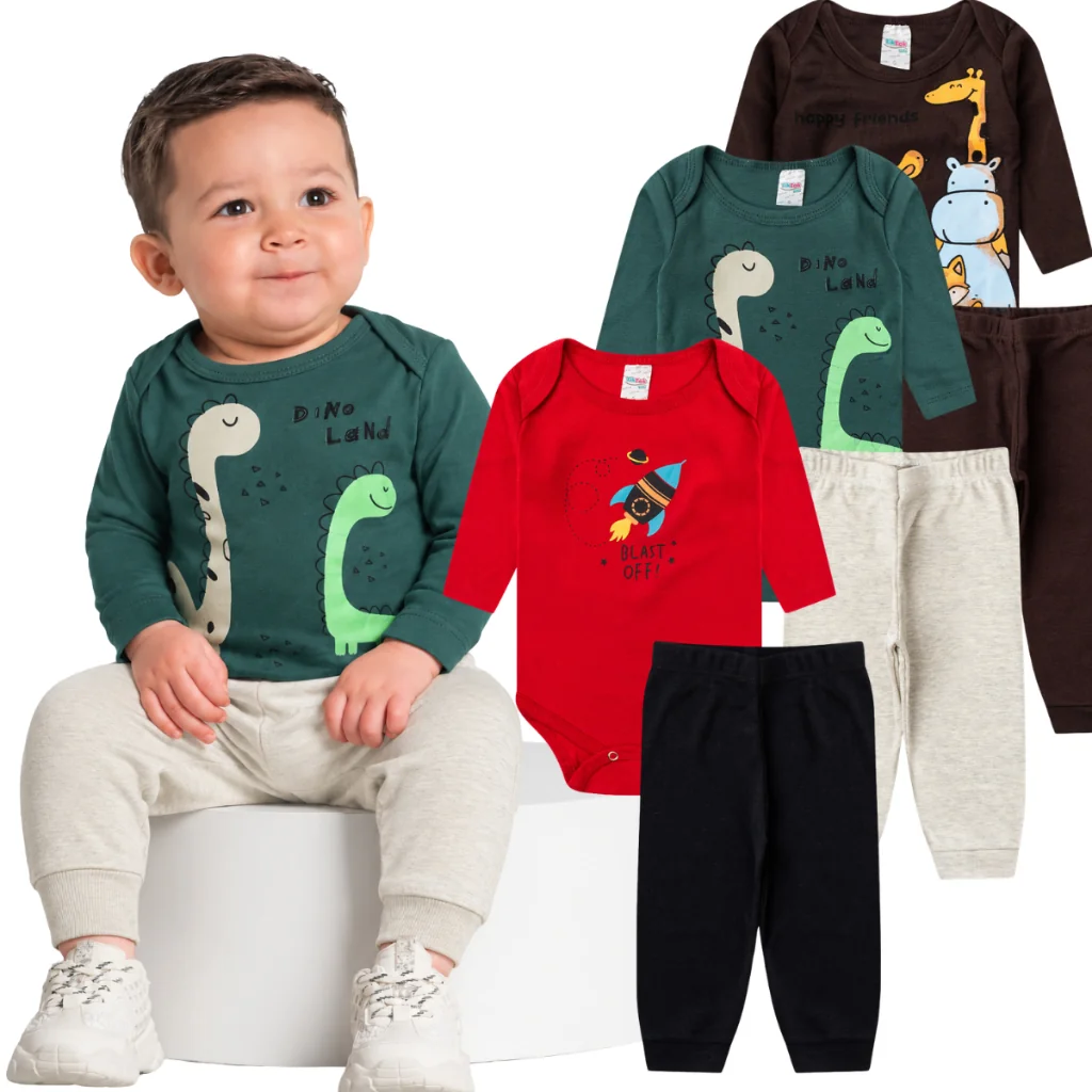 Kit 6 Peças de Roupas para Bebe Menino -- Conjunto Body Bebe