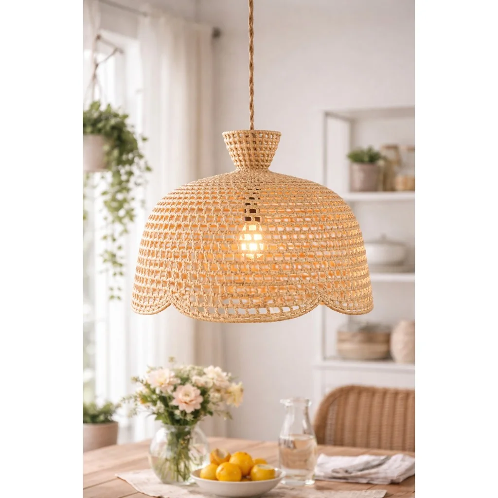Lustre Pendente Luminária em Palha Natural Flor 35x32