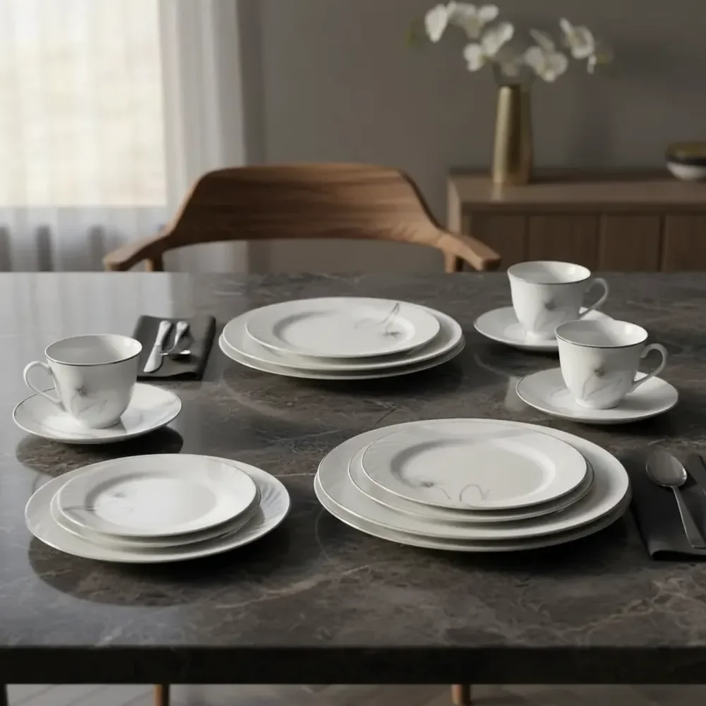 Aparelho De Jantar 20 Peças Florido Branco Cinza Opalina Branco Florido