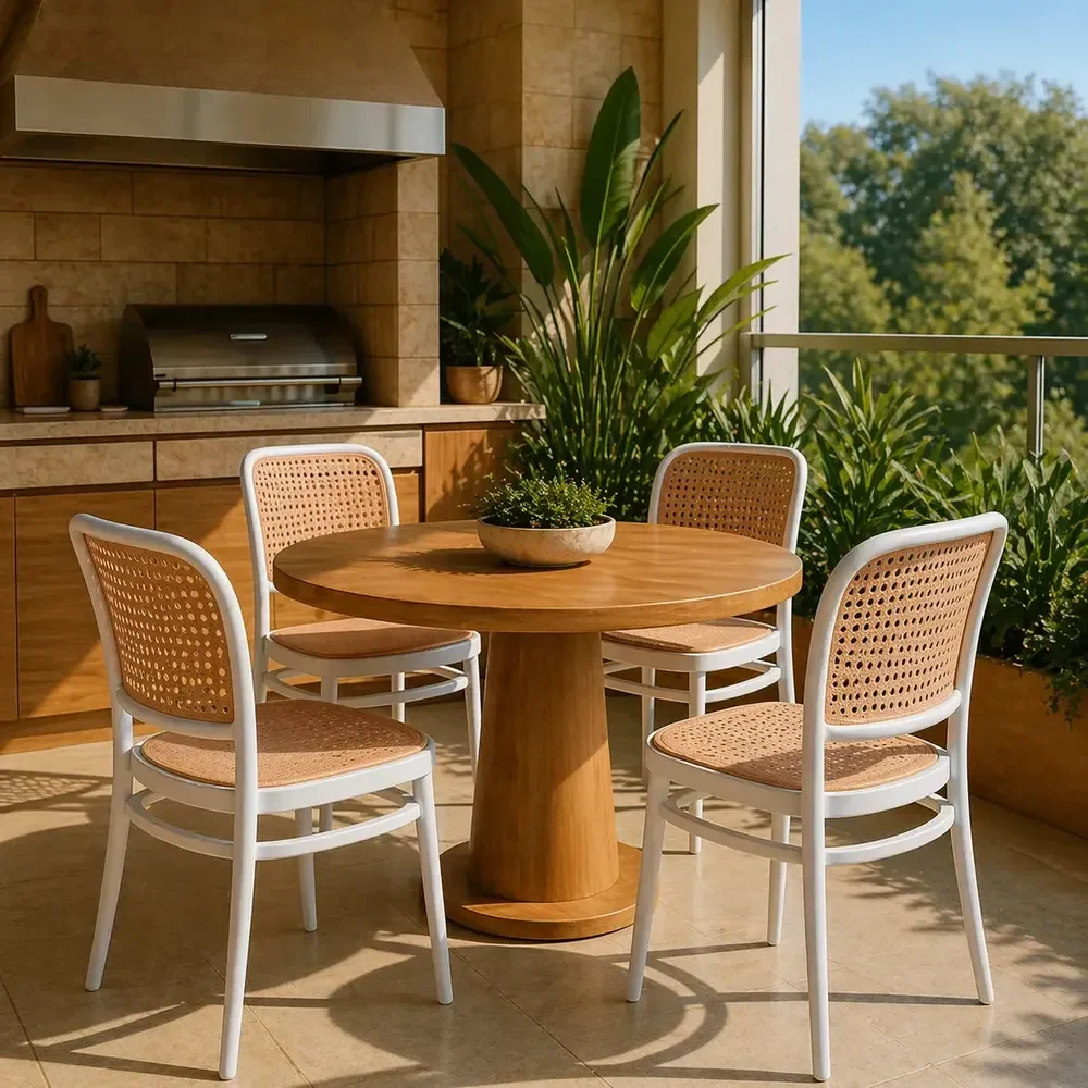 Conjunto 6 Cadeiras De Jantar Rattan Amis Pretas Para Cozinha E Varanda Empilháveis Liso Preta