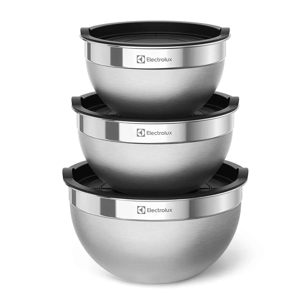 Electrolux Kit Bowls Tigelas de Inox com Tampa Plástica, 3 Unidades