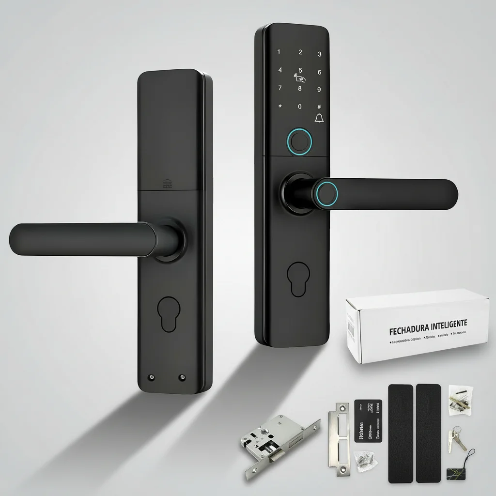 Fechadura Eletrônica Smart Door com Impressão Digital, Senha, Cartão NFC e Chave Mecânica