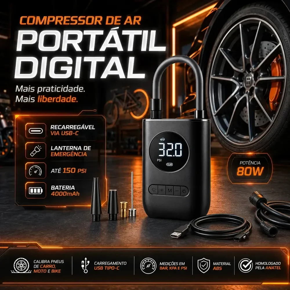 Mini Compressor De Ar De Bomba De Pneu Inflável Sem Fio B&g Preto 60 Hz Monofásica 127/220v