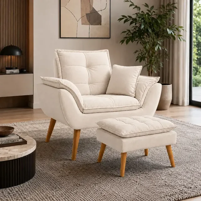 Kit 1 Poltrona Decorativa Opala Com Puff E Almofadas Aninha