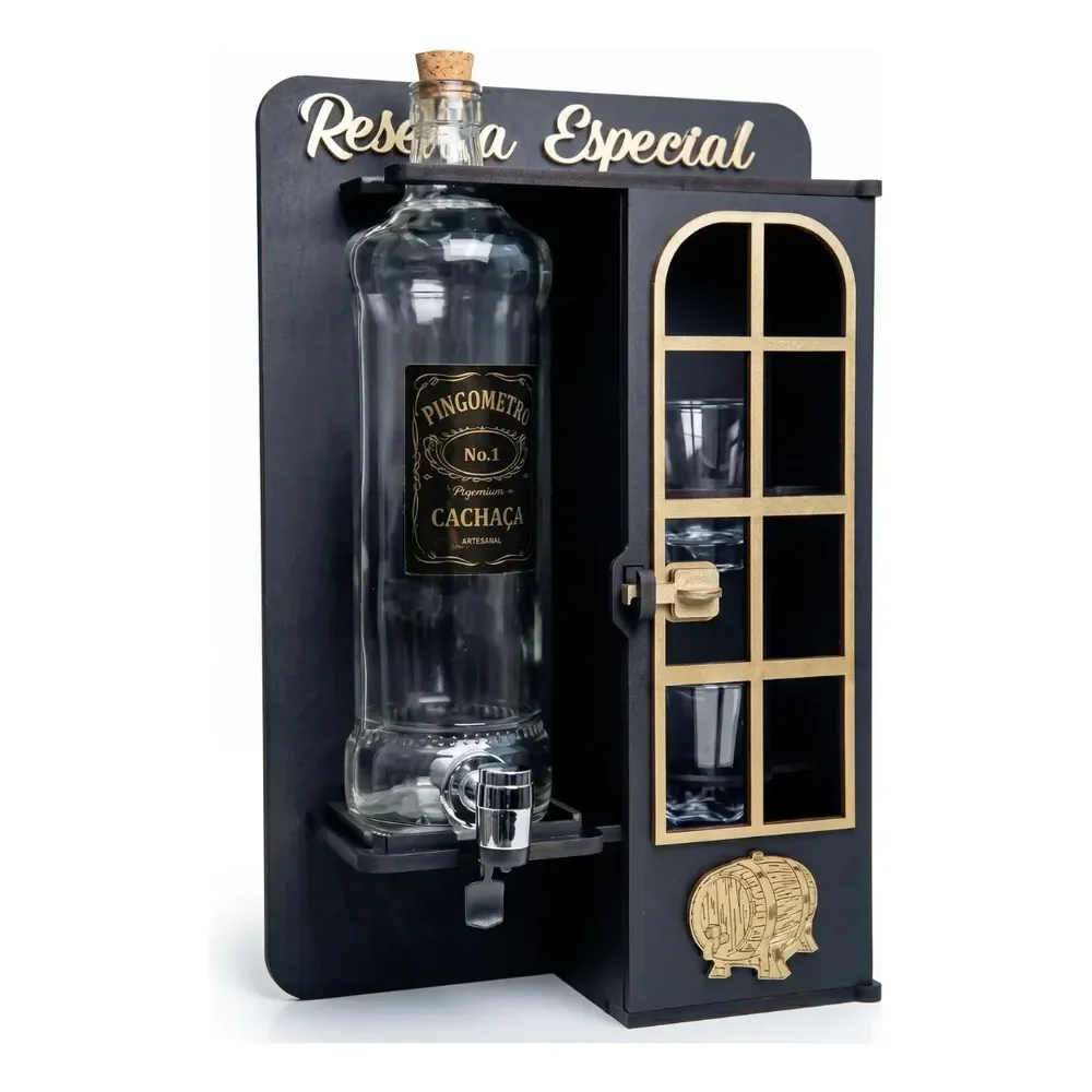 Pingômetron Decorativo Cachaça Cabine Mini Mdf Com Garrafa 1l
