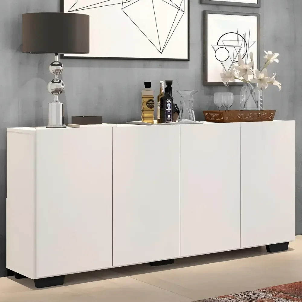 Aparador Buffet C/ Pés Quadrados Veneza Multimóveis Bco/pto Branco/preto
