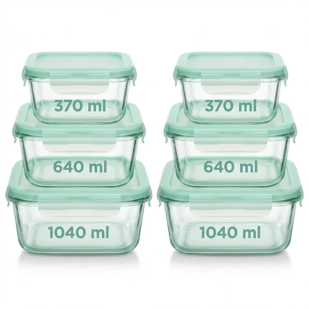 Conjunto 6 Potes Herméticos de Vidro com Tampa, 370ml 640ml 1040ml | Vedação Airtight, Ideal para Geladeira, Ideal para Freezer, Ideal para Marmita, Tampa Branca