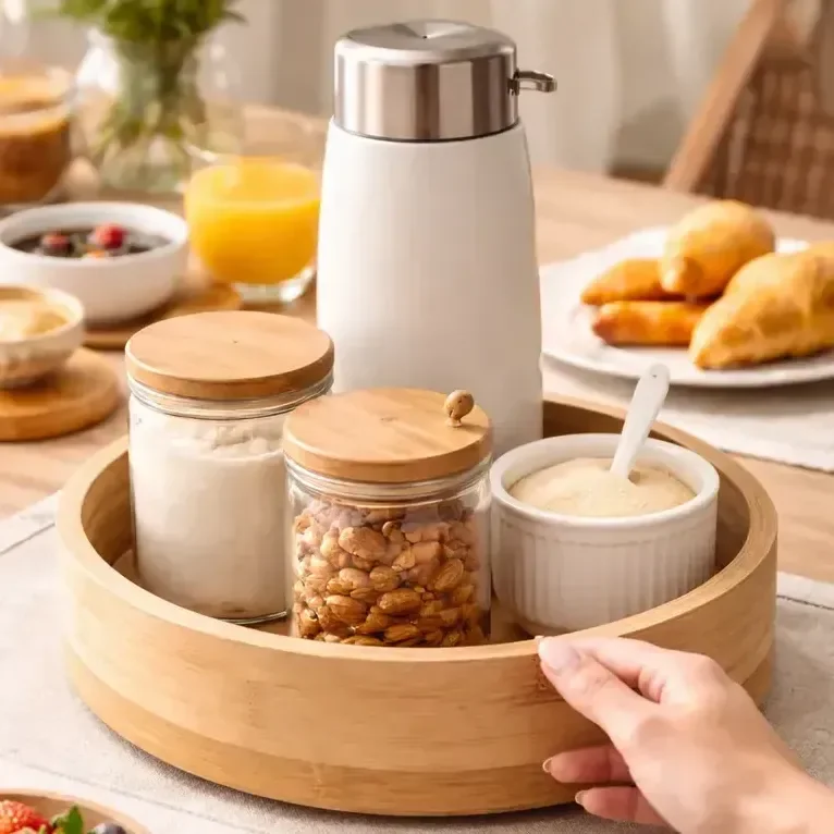 Bandeja Giratória Organizadora De Cozinha Em Bambu Para Potes E Temperos Licyhome Madeira