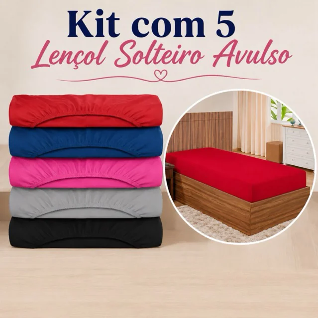 Kit 5 Lencois Microfibra Solteiro 90x200x25cm Avulso com Elástico na Borda Macio Confortavel Diario