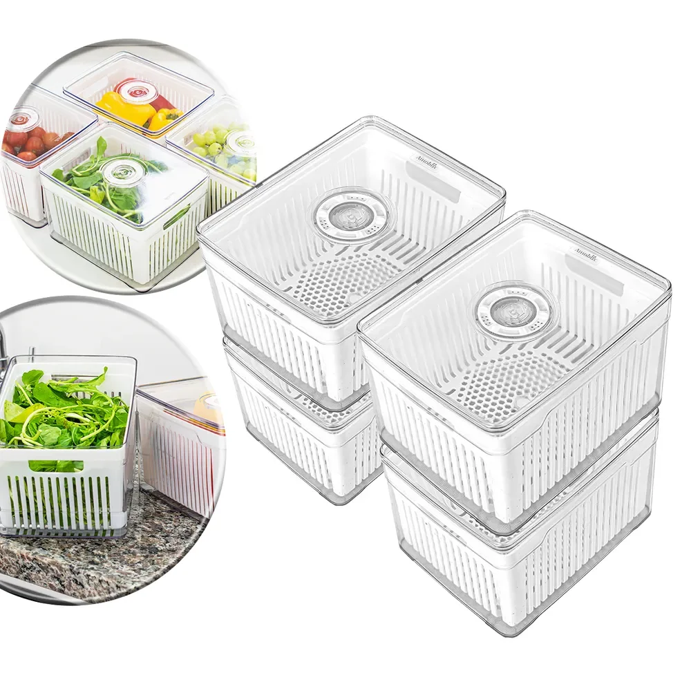 Kit 4 Cestos Organizadores De Geladeira 4,0L Acrílico Plástico Transparente Para Frutas E Verduras Conservar Alimentos