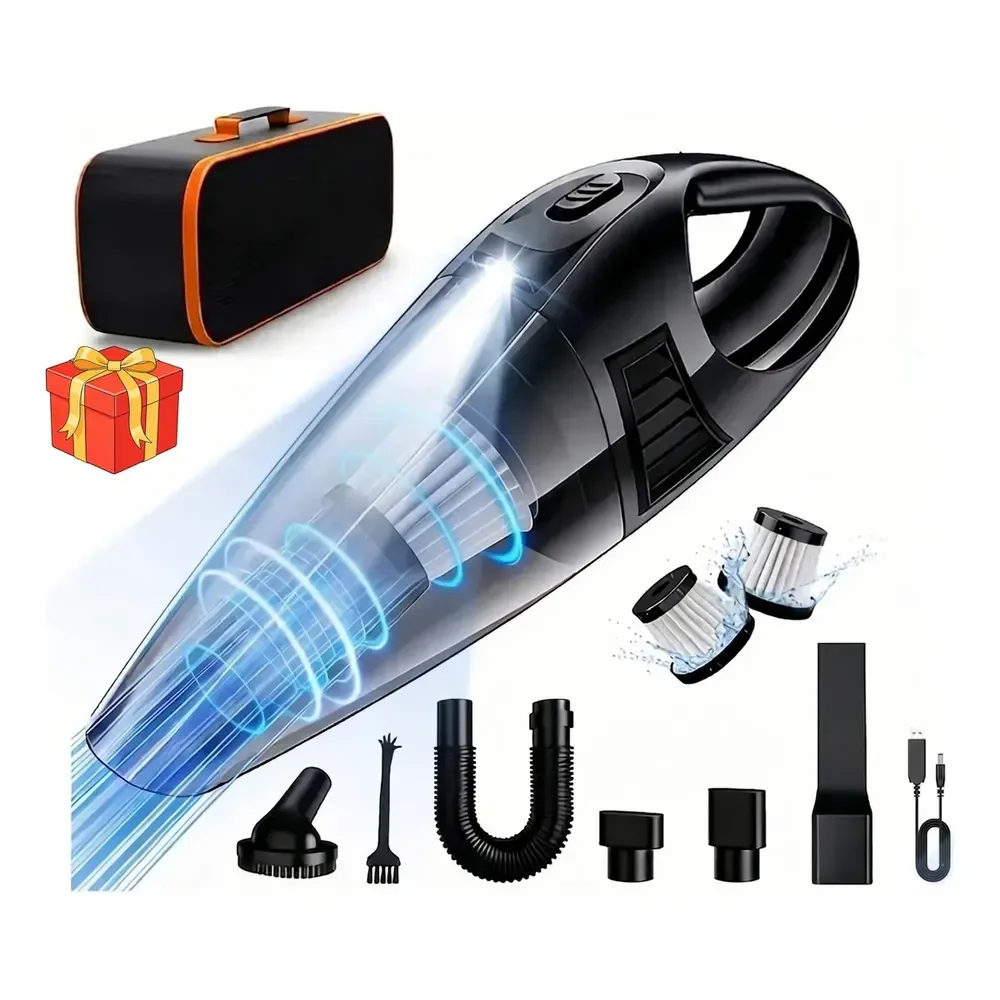 Aspirador De Pó Portátil Carro Automotivo 120w 9000pa +2 Filtro + Bolsa + Led Sem Fio Aspirador Portátil De Pó Potente... Preto