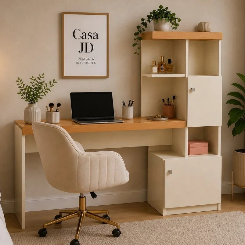 Escrivaninha Star Multifuncional com Estante e Armários Home Office Escritório Organizador p/ Trabalho e Estudo - Cores