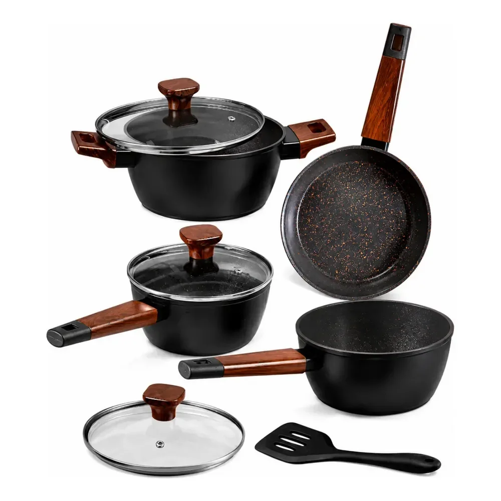 Jogo De Panelas Cerâmica 5 Peças Induçao Antiaderente Black