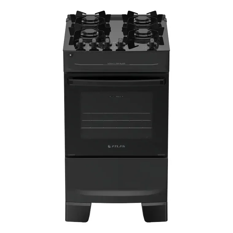 Fogão 4 Bocas Atlas Mônaco Top Glass Automático Mesa De Vidro Preto 127/220v