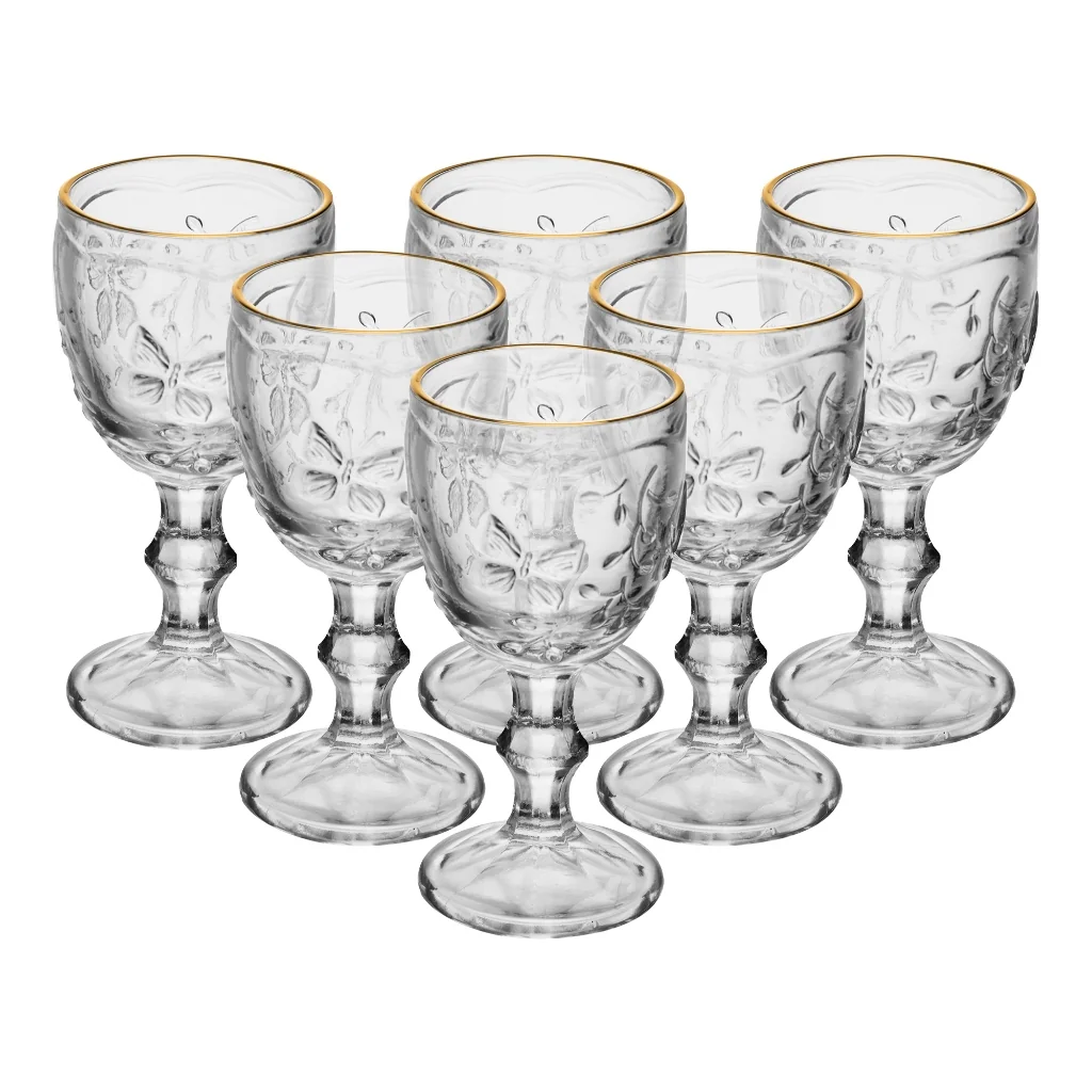 Jogo 6 Taças de Licor de Cristal com Fio de Ouro New Butterfly 50ml - Wolff
