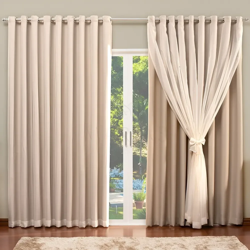 Cortina De Blackout Com Voil Liso Para Varão Simples - 4,00 X 2,70 Cáqui