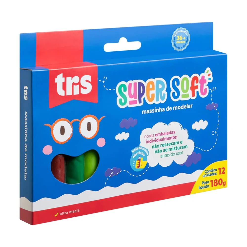 Massa Modelar, Tris, Multicor, 1 pacote com 12 massas