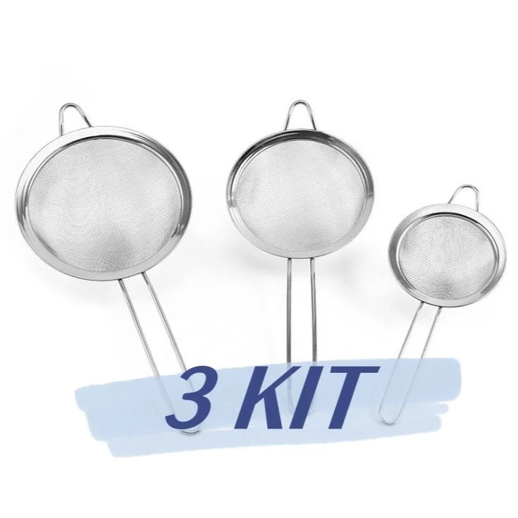 Kit 3 Peneira Coador De Peneiras Aço Inoxidável Para Cozinha Peneira De Cozinha