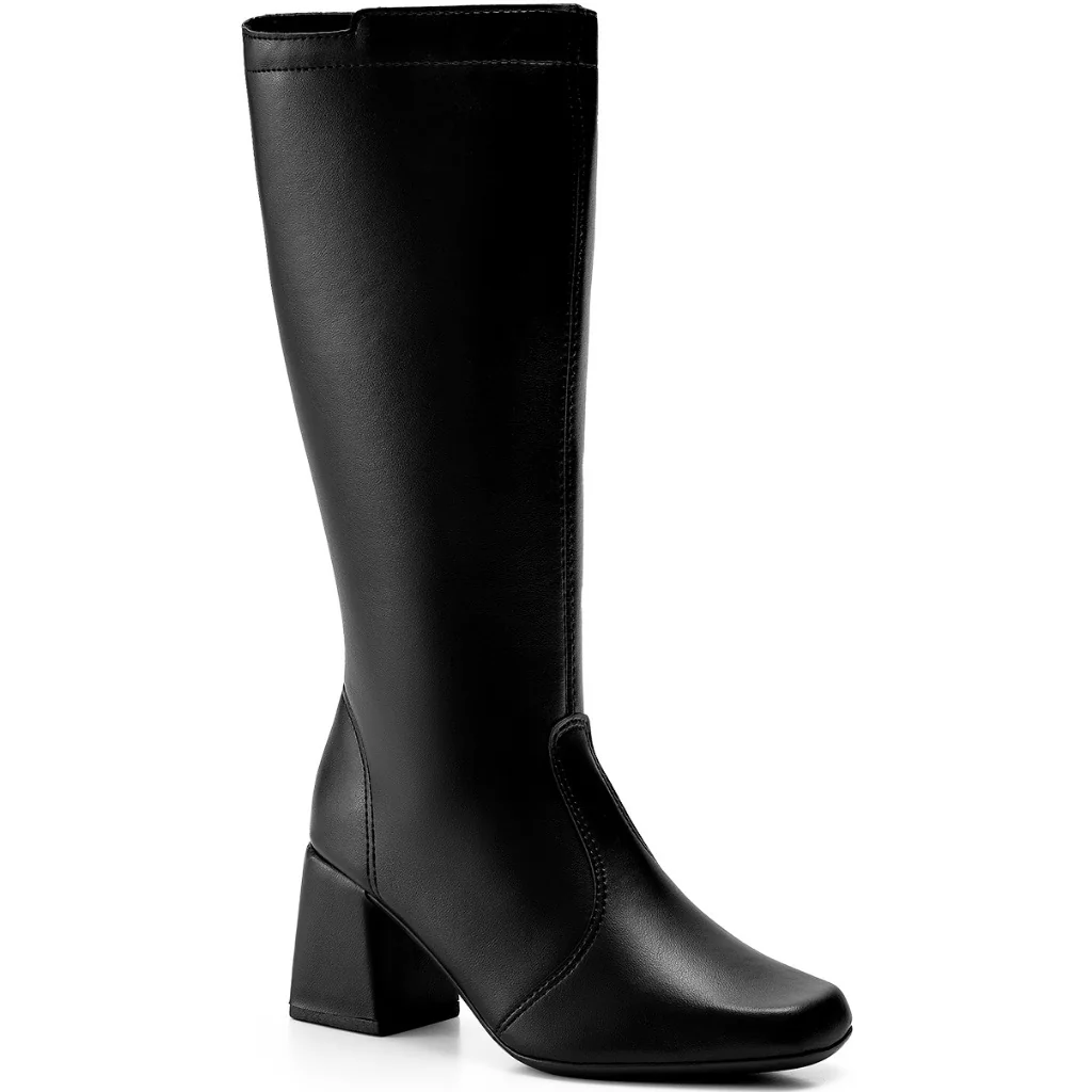 Bota Feminina Lumiss Salto Alto Bloco Cano Alto Bico Quadrado