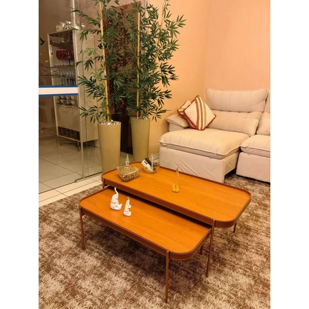 Conjunto Mesa Centro Melin Nature Pés Metal Cobre