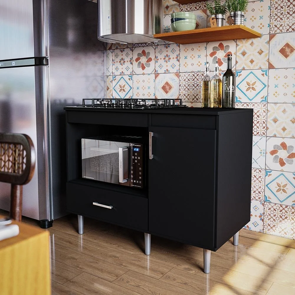 Balcão Para Cooktop 1,05m 5 Bocas 1 Nicho Com 1 Porta E Gaveta Turim Lojas Movelove