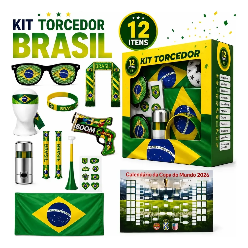 Kit Torcedor Brasil Copa Do Mundo 2026 12 Itens Completo