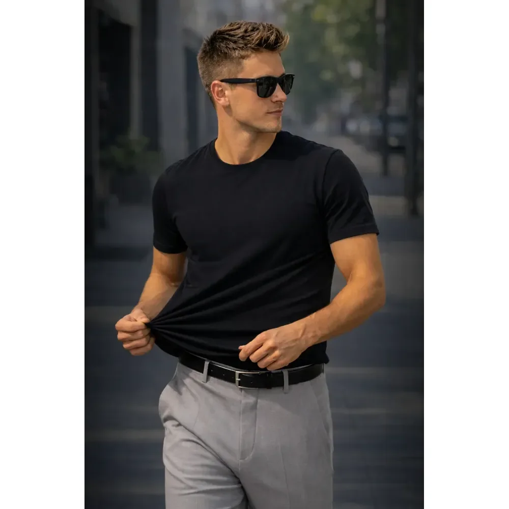 Camiseta Basica Modal Masculina Algodão Malha Peruana Preto Sem Estampa Gg Liso