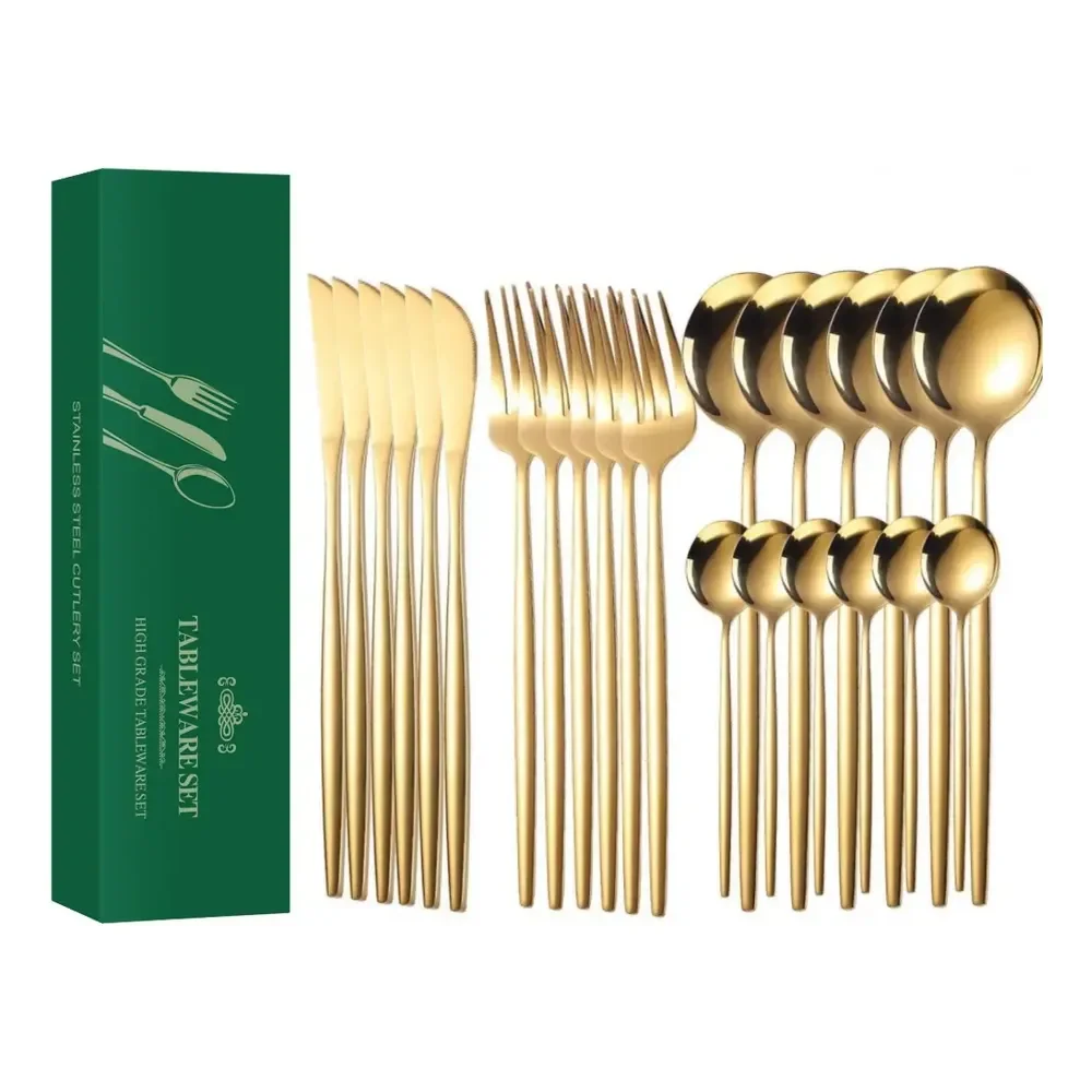 24pcs Conjunto De Talheres De Aço Luxo Inoxidável Rosa-ouro Ouro