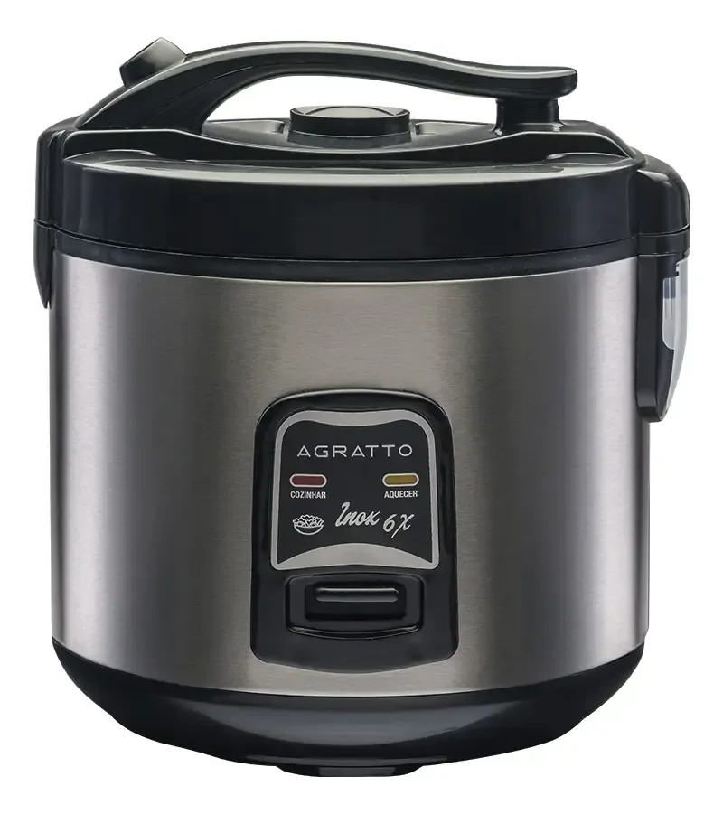 Panela Elétrica de Arroz Agratto PAI6X 400W Inox com Tampa de Vidro Antiaderente Função Aquecer para Arroz e Legumes Compacta