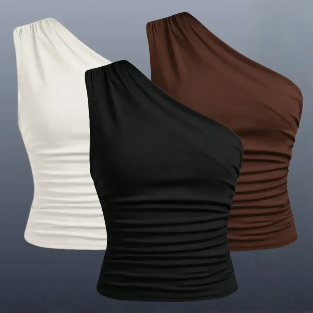 Kit 2 Blusa Feminina Elegante Mula Manga Assimétrica Casual Preto+marrom M