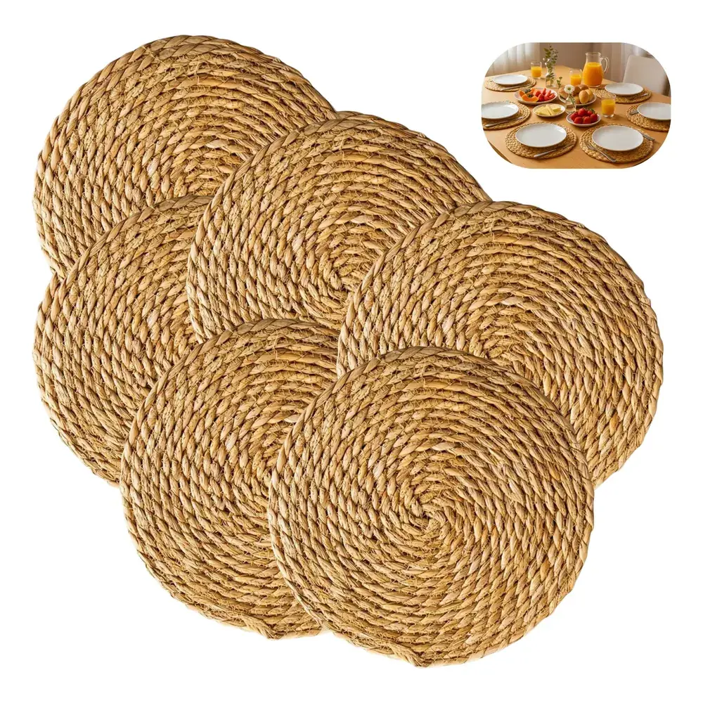 Jogo Americano Sousplat Redondo 38cm Palha Base Para Prato Marrom-claro Rattan