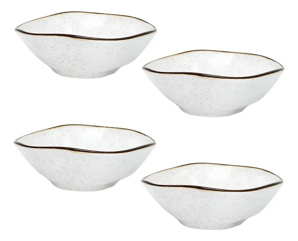 Conjunto 4 Bowls Porcelana Oxford Ryo Maresia 500ml Apto Micro-ondas