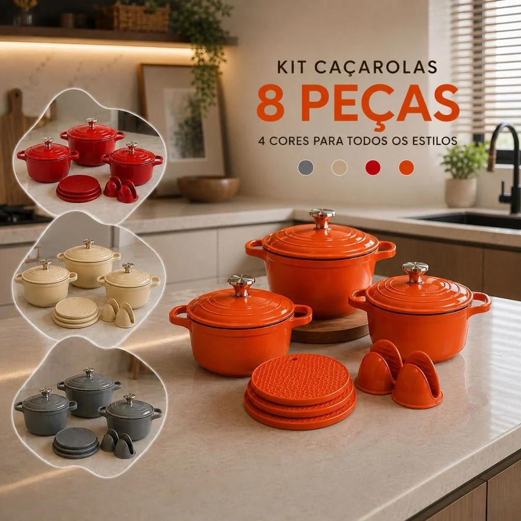 Conjunto de Panelas Caçarolas Cerâmica kit 8 Peças Antiaderente Fogão Gás Indução vidrocerâmico moderna premium
