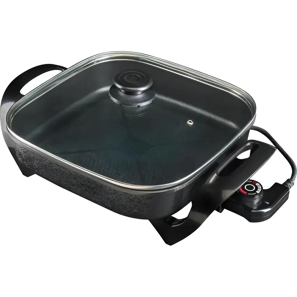 Panela Multifuncional Elétrica Quadrada 30cm Grill Antiaderente Portátil Mangiare Agratto Apeq01i Preto 127v 60hz