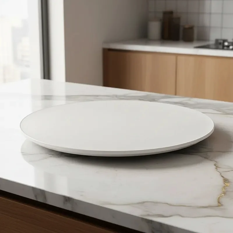 Centro Mesa Prato Giratório 50cm Slim Off White Com Tampa de Vidro Design Moderno Elegante Decoração
