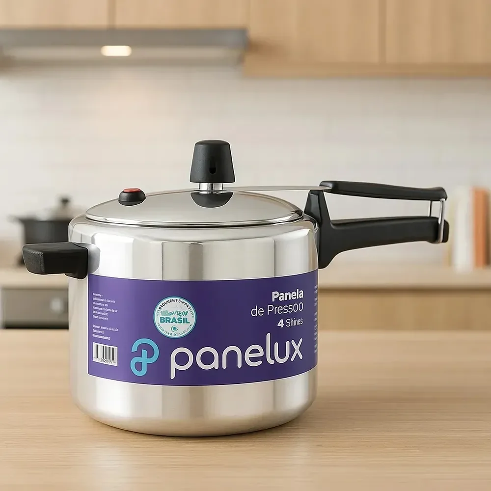 Panela De Pressão 4,5l Panelux Classic Alumínio Polido Inmetro Alça Ergonômica Fogo Médio Cinza