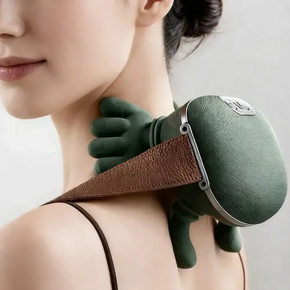 Massageador Pescoco Ombro Recarregavel 3d Com Aquecimento Verde-musgo 127/220v