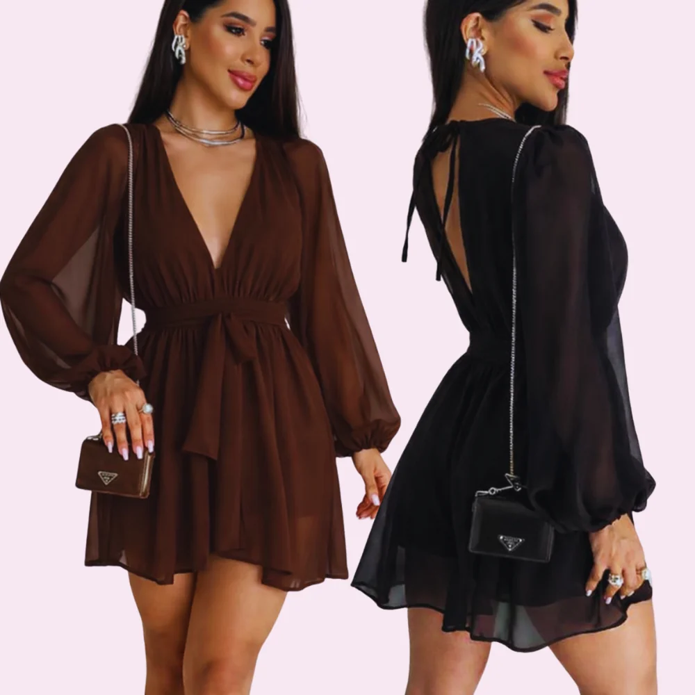 Vestido  Macaquinho Feminino Crepe Fluido Elegante Manga Longa Tamanho Único 36 ao 44