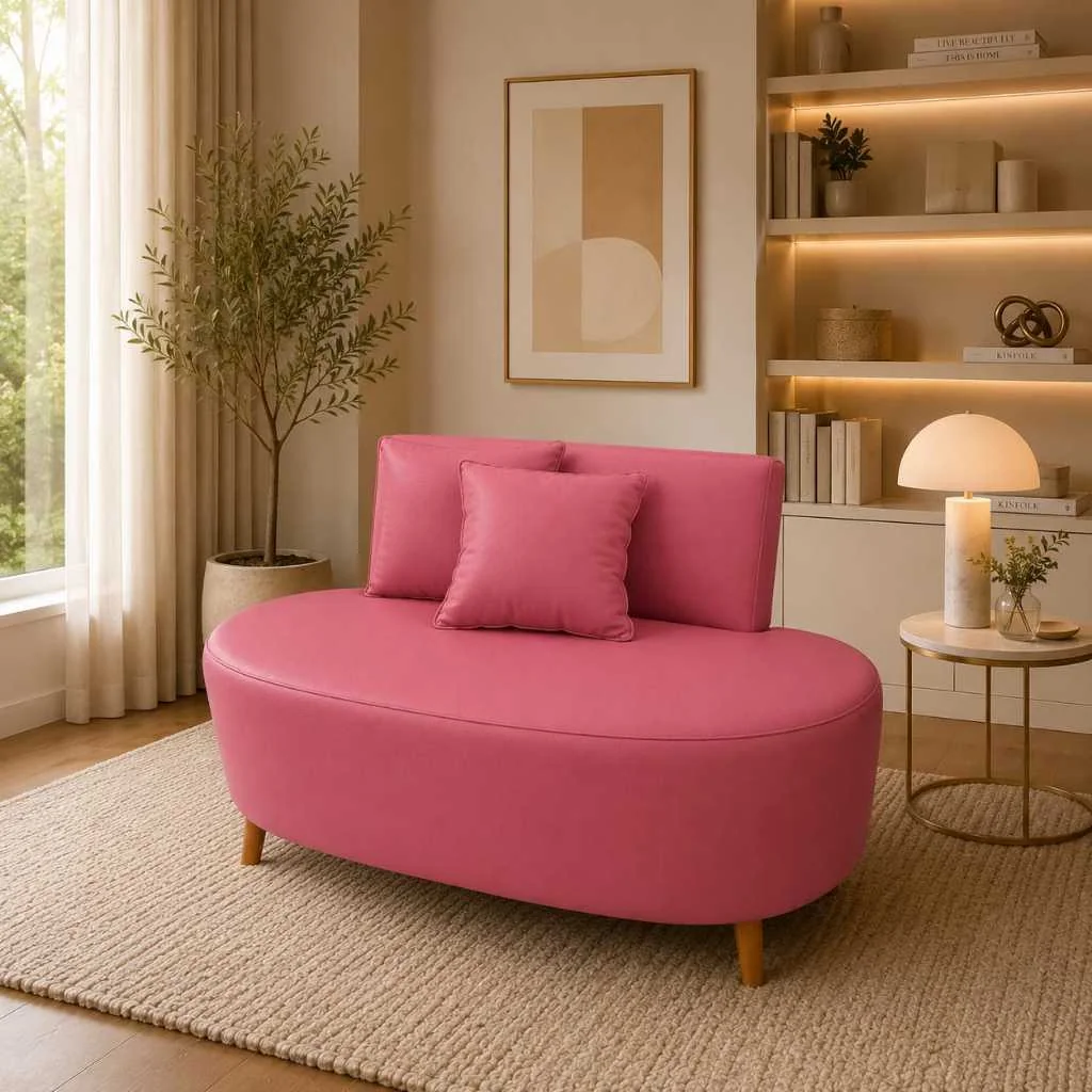 Sofa Organico Tecido Corino 1,15 Cm Curvo Feijão Para Sala Recepção Visammer