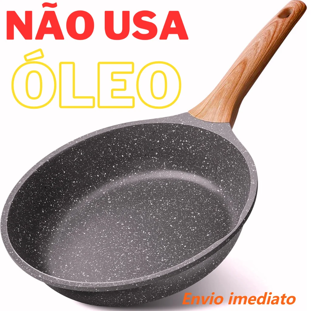 Frigideira 24cm/28cm Antiaderente De Alumínio Revestimento Cerâmico Premium Funda Cabo Madeira Não Gruda