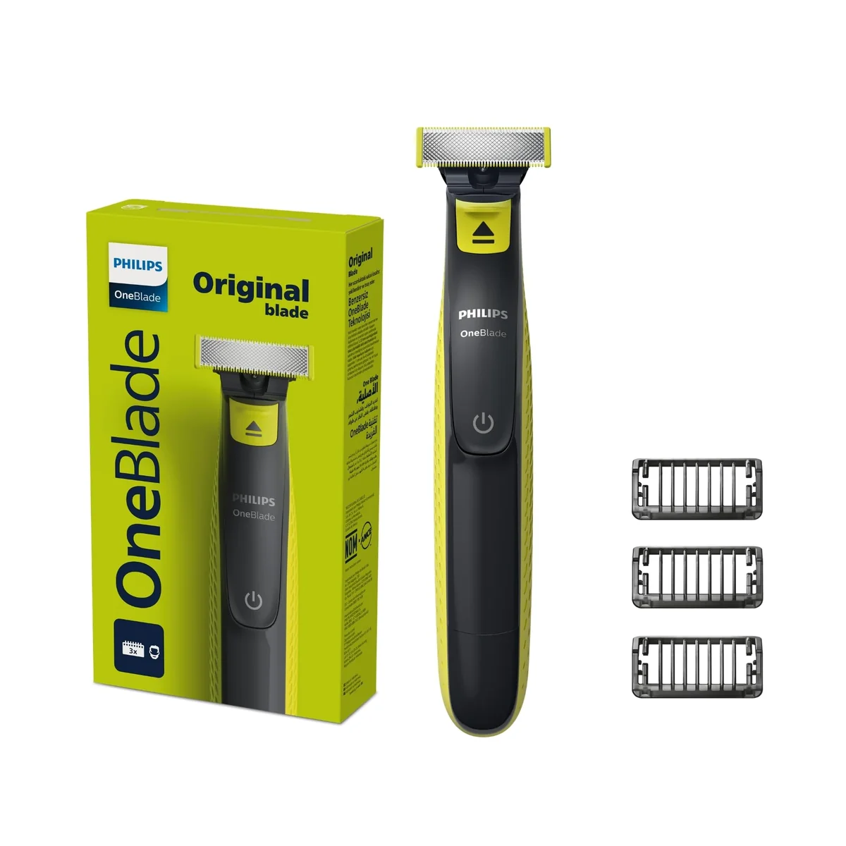 Philips OneBlade Barbeador e Aparador Elétrico: Raspa, Apara e Contorna | Barbeia e apara sem irritar a pele | Uso a Seco ou Molhado | Lâmina Dupla Face | 3 Pentes | QP2724/10
