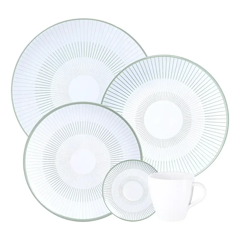 Aparelho De Jantar Lineare Tramontina Em Porcelana Decorada Com Listras Verdes 20 Peças Verde